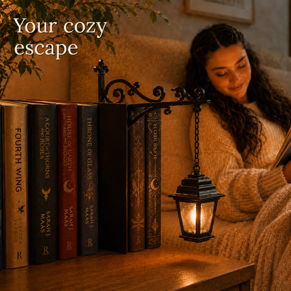 Wrought Iron Bookshelf Lamp with LED Lantern