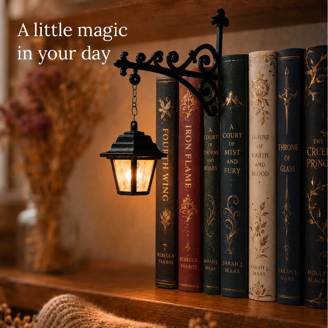 Wrought Iron Bookshelf Lamp with LED Lantern
